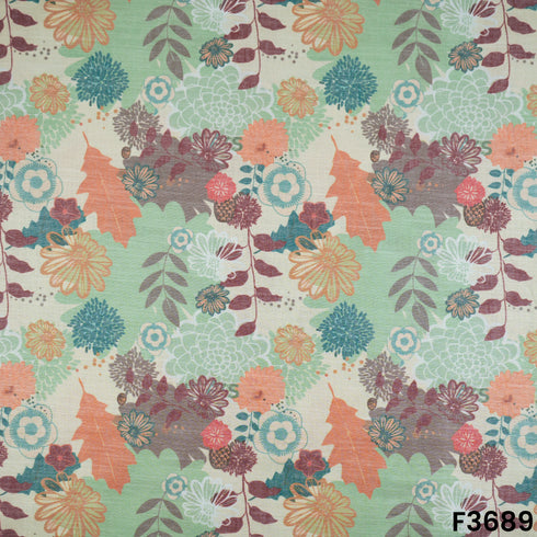 Floral Printed Linen Cotton Fabric-F3689